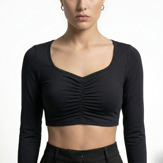 LINEAR RUCHE LONG-SLEEVE CROP TOP