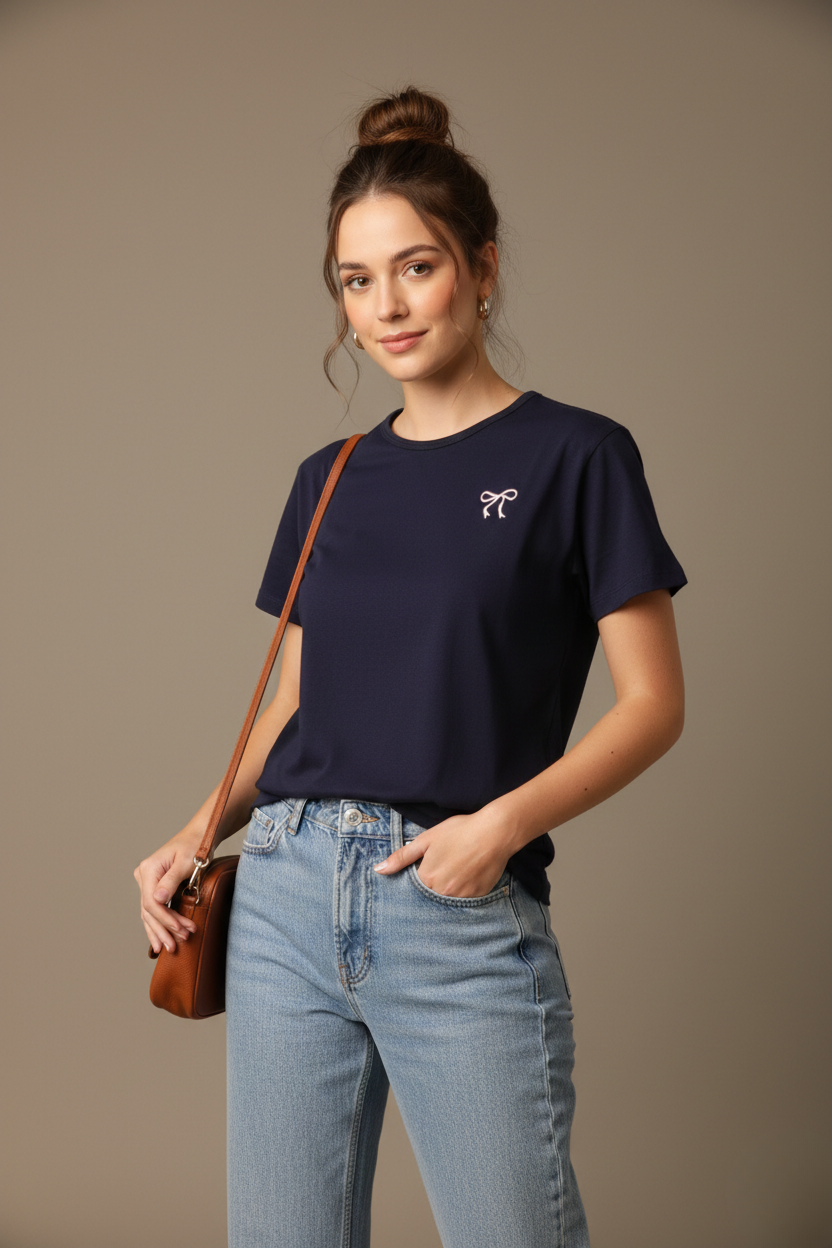 CLASSIC FIT BOW DETAIL TEE