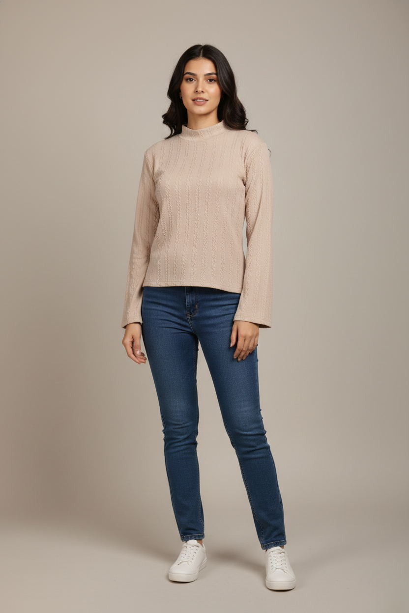 TEXTURED MOCK-NECK TOP
