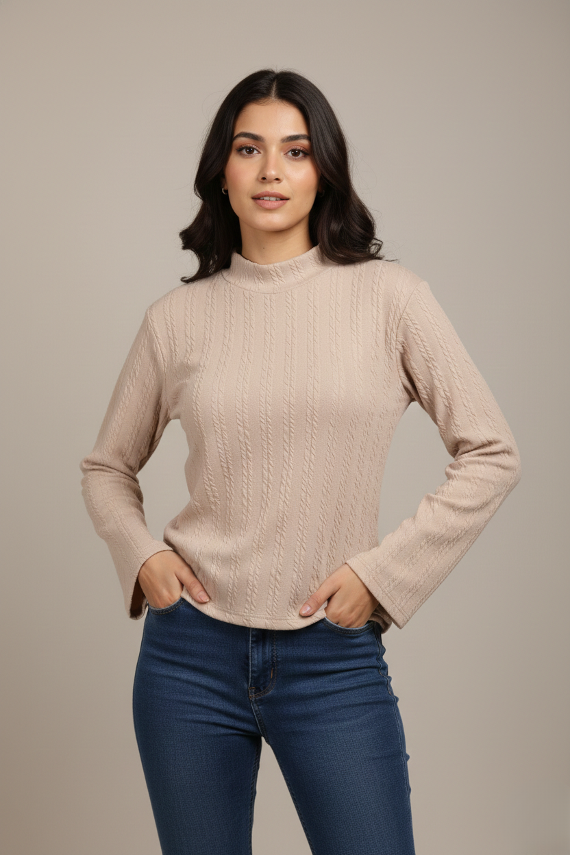 TEXTURED MOCK-NECK TOP