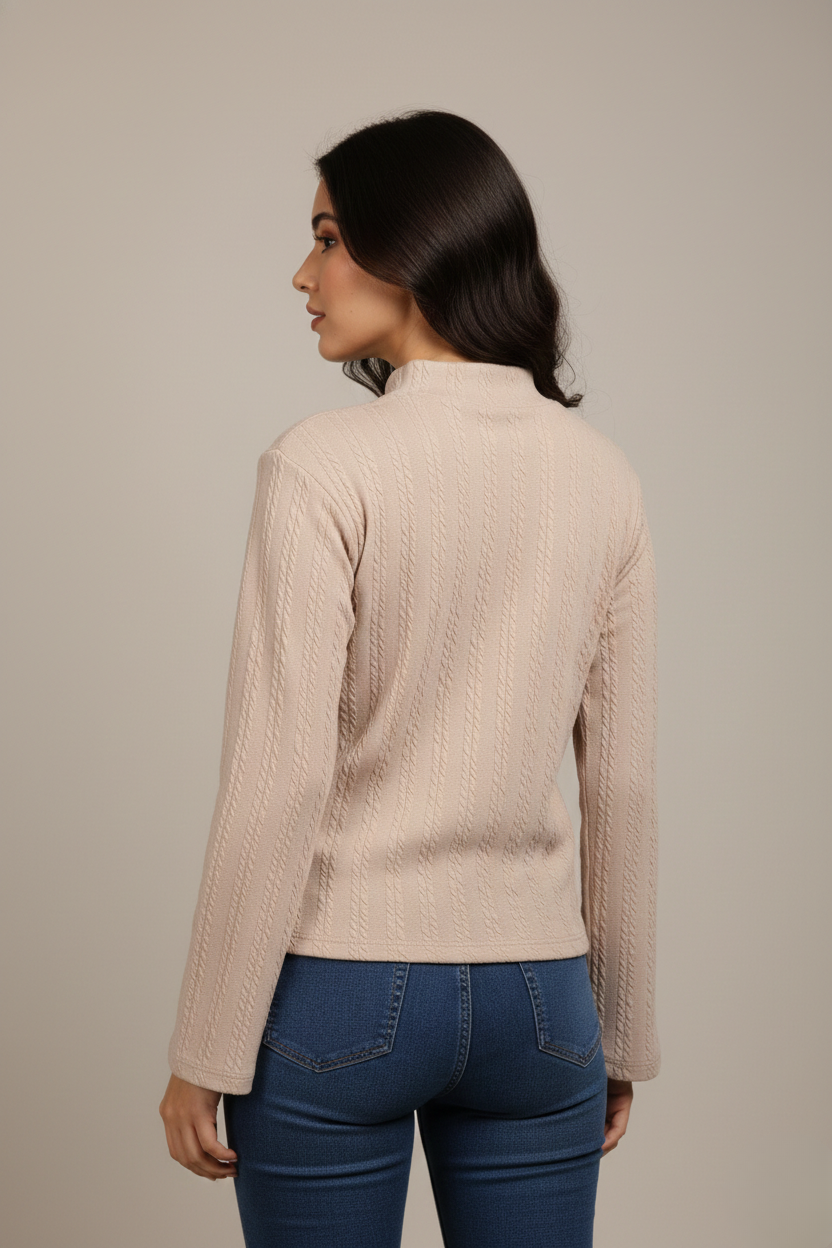 TEXTURED MOCK-NECK TOP