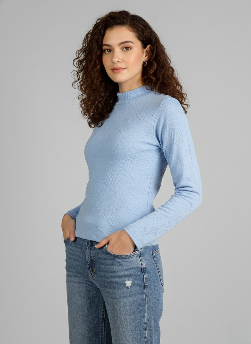 TEXTURED MOCK-NECK TOP