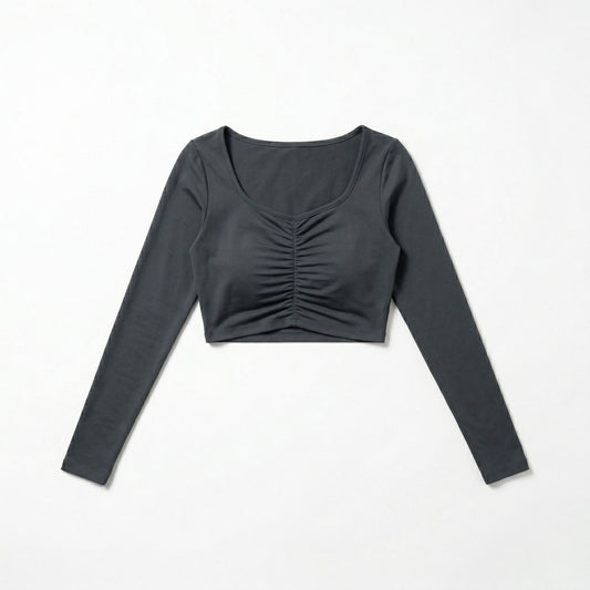 LINEAR RUCHE LONG-SLEEVE CROP TOP