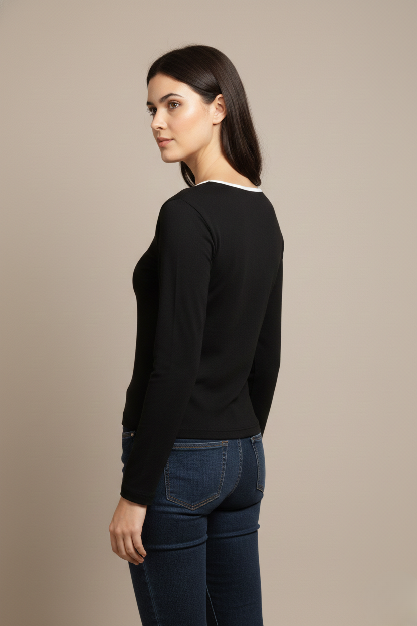 MODERN CONTRAST LONG SLEEVE TOP
