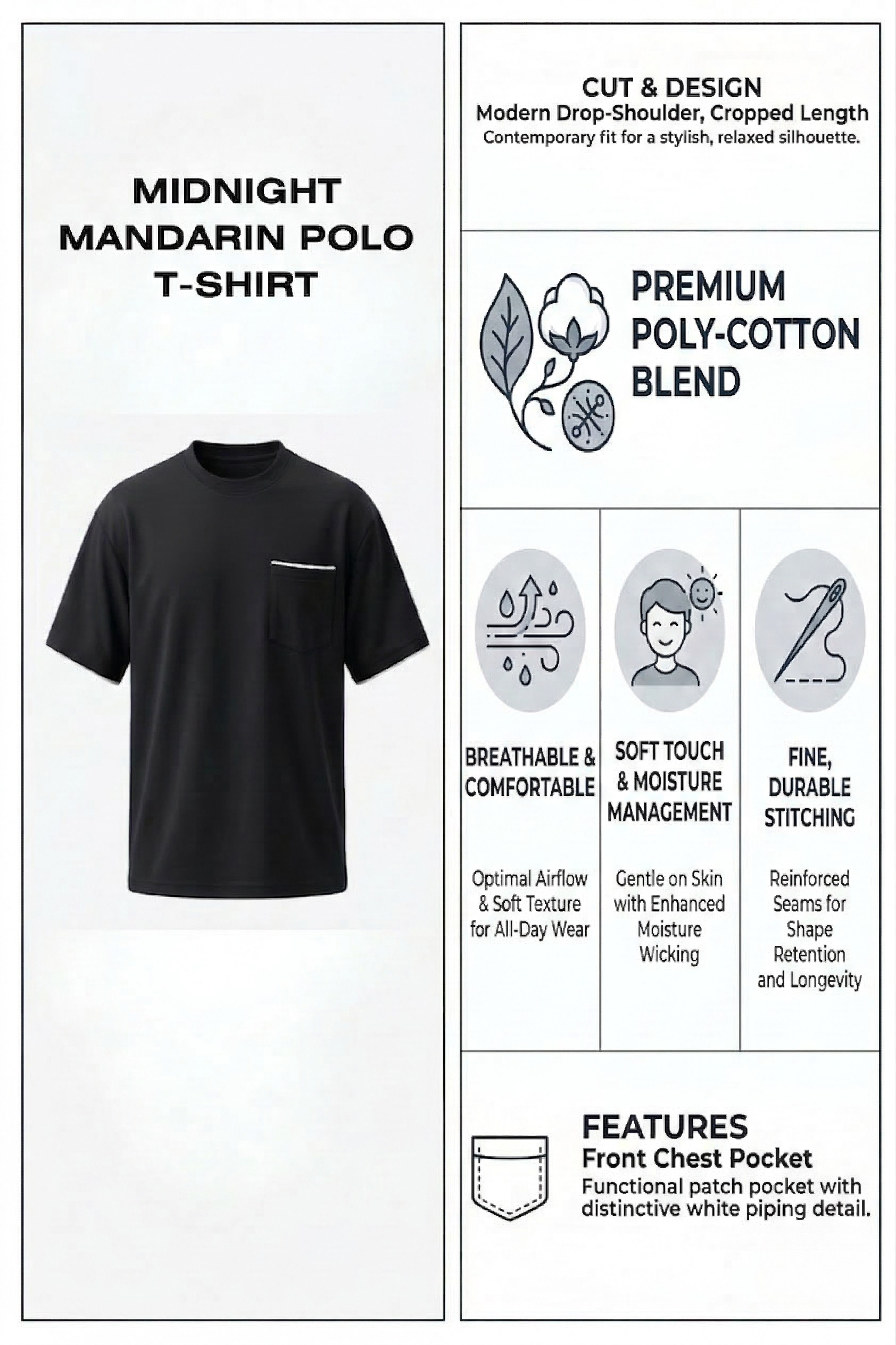 MIDNIGHT MANDARIN ROUND NECK T-SHIRT