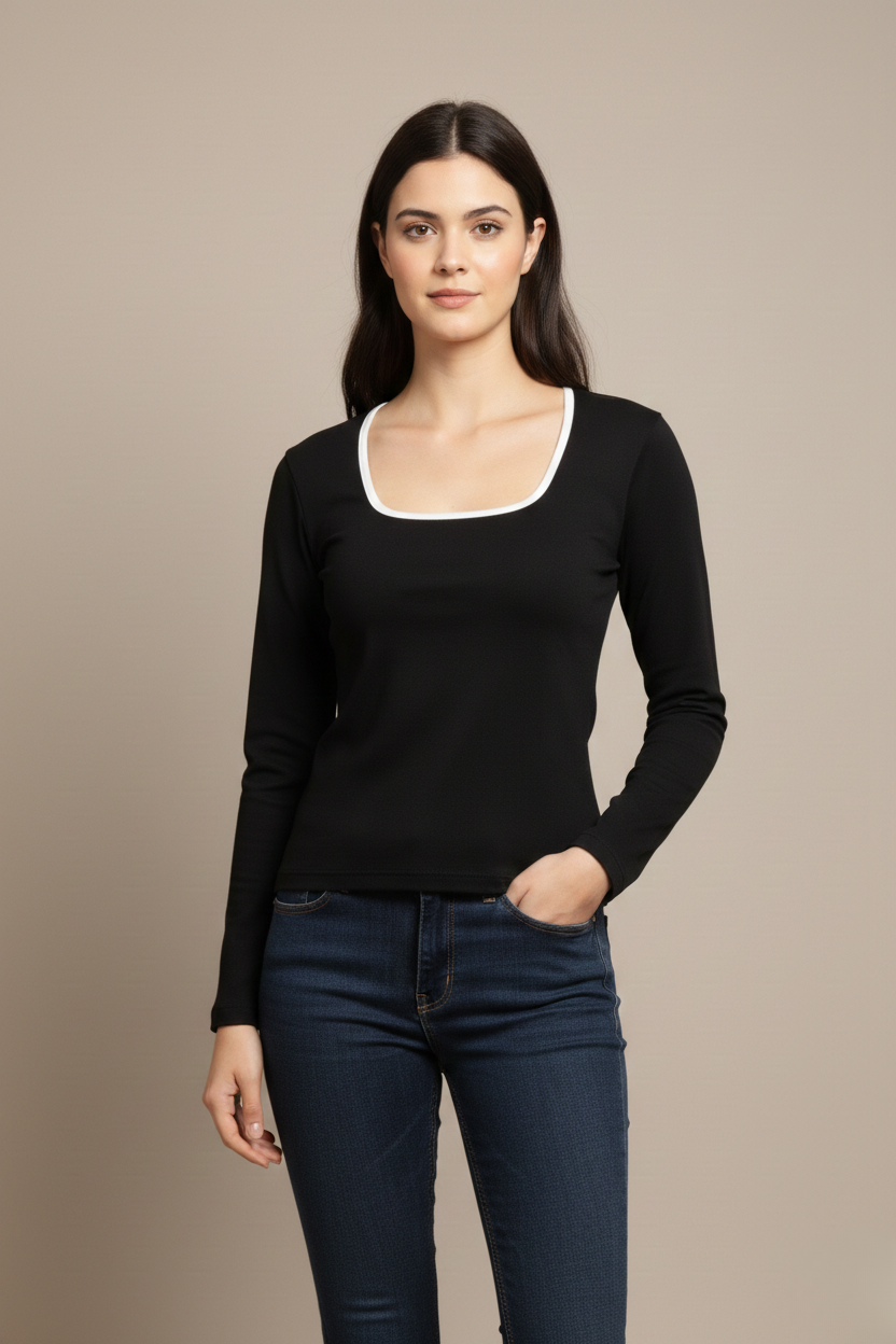 MODERN CONTRAST LONG SLEEVE TOP