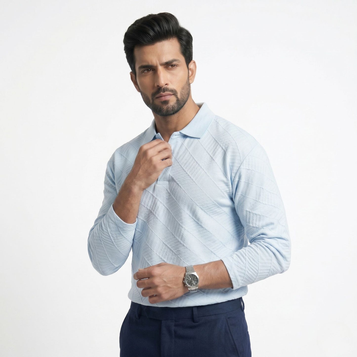 LINEAR JACQUARD POLO T SHIRT F/S