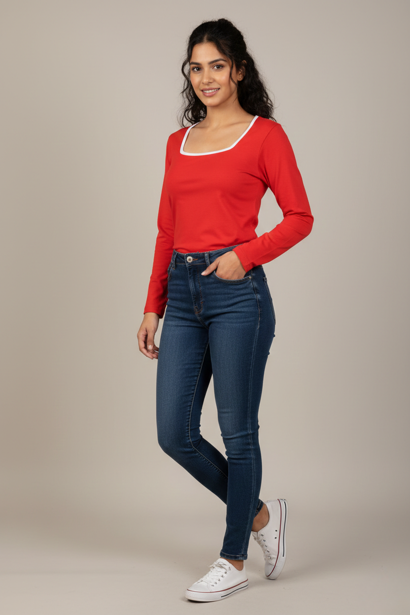 MODERN CONTRAST LONG SLEEVE TOP