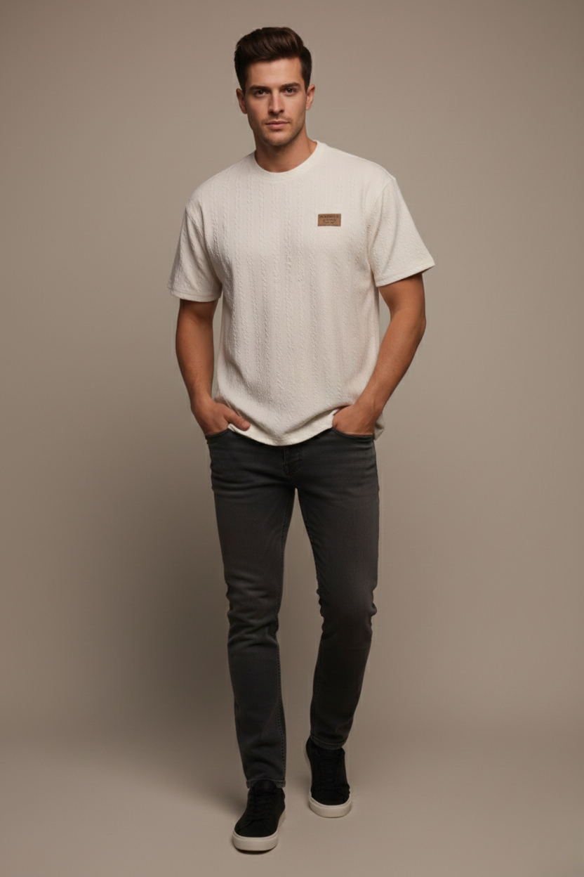 TEXTURED CHEVRON STITCH T-SHIRT