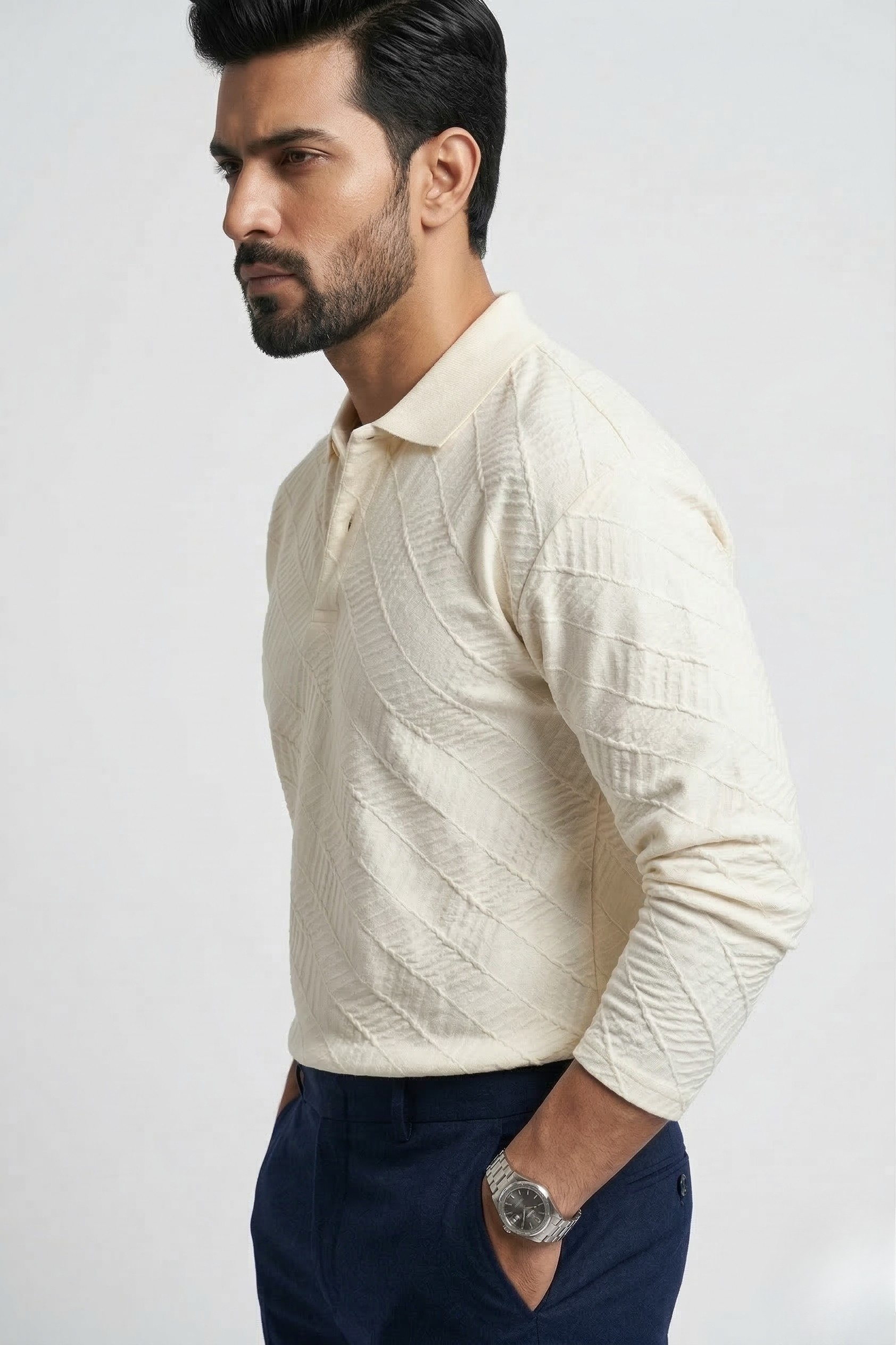LINEAR JACQUARD POLO T SHIRT F/S