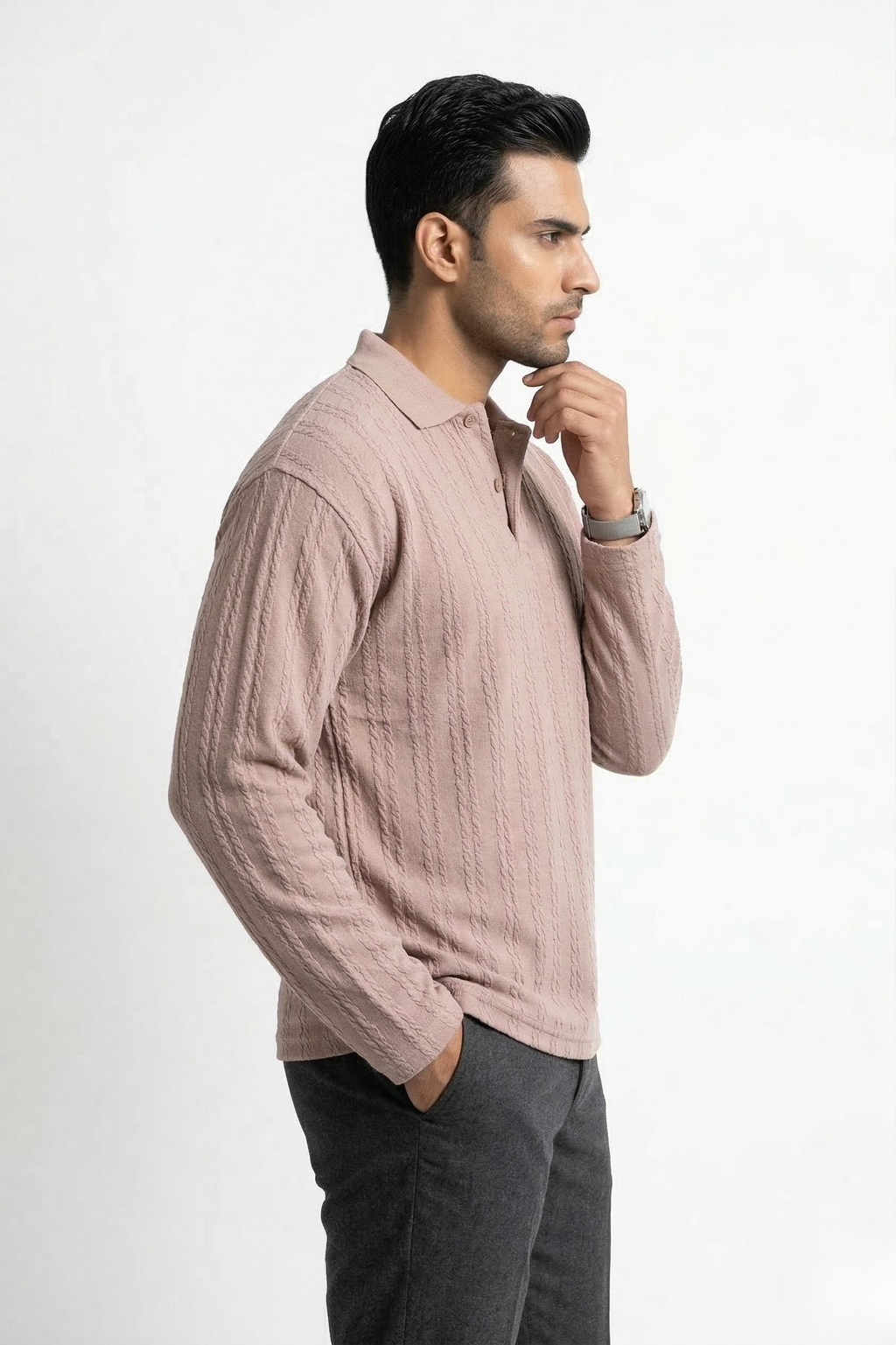 LINEAR JACQUARD POLO T SHIRT F/S
