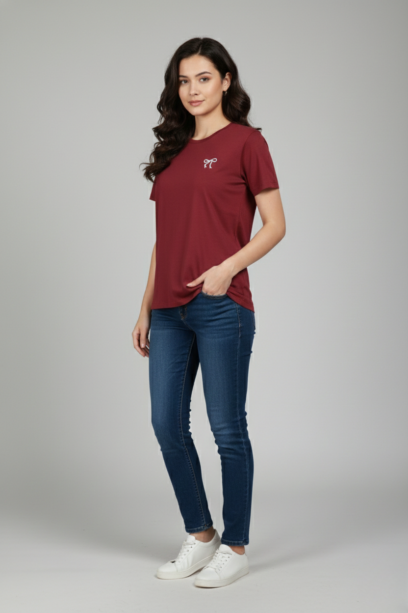 CLASSIC FIT BOW  DETAIL TEE