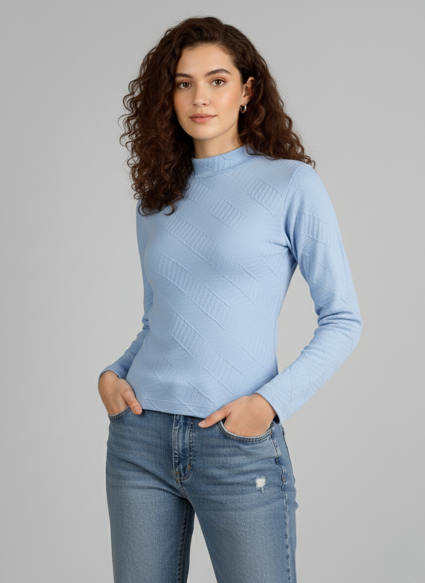TEXTURED MOCK-NECK TOP