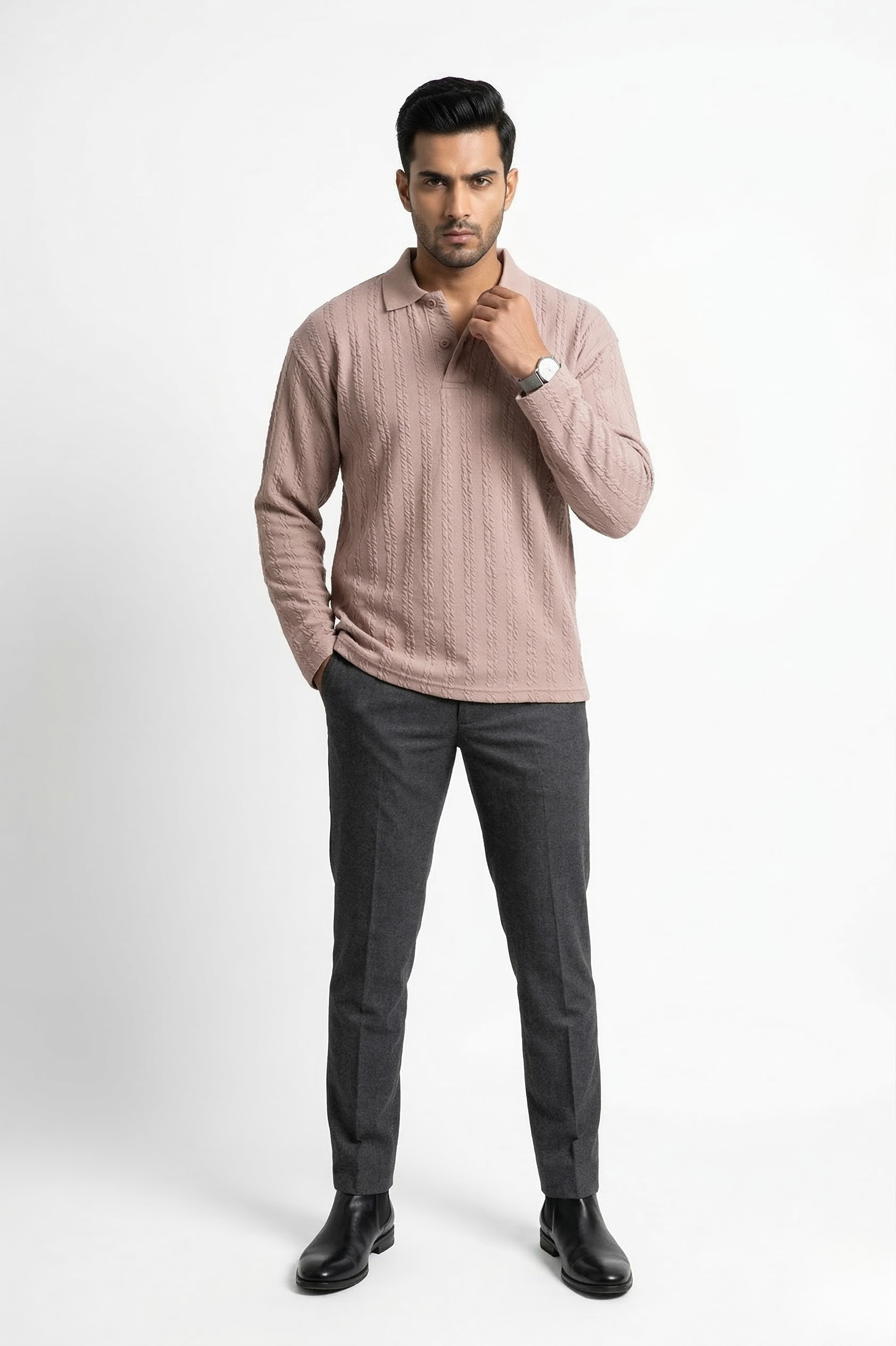 LINEAR JACQUARD POLO T SHIRT F/S