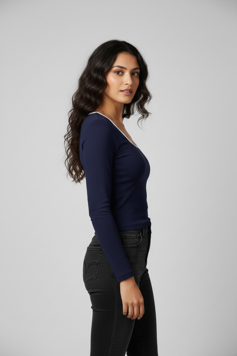 MODERN CONTRAST LONG SLEEVE TOP