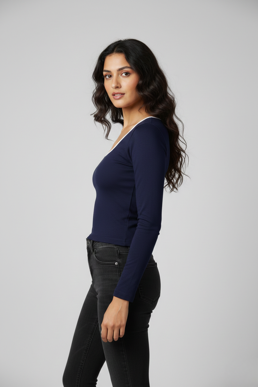 MODERN CONTRAST LONG SLEEVE TOP
