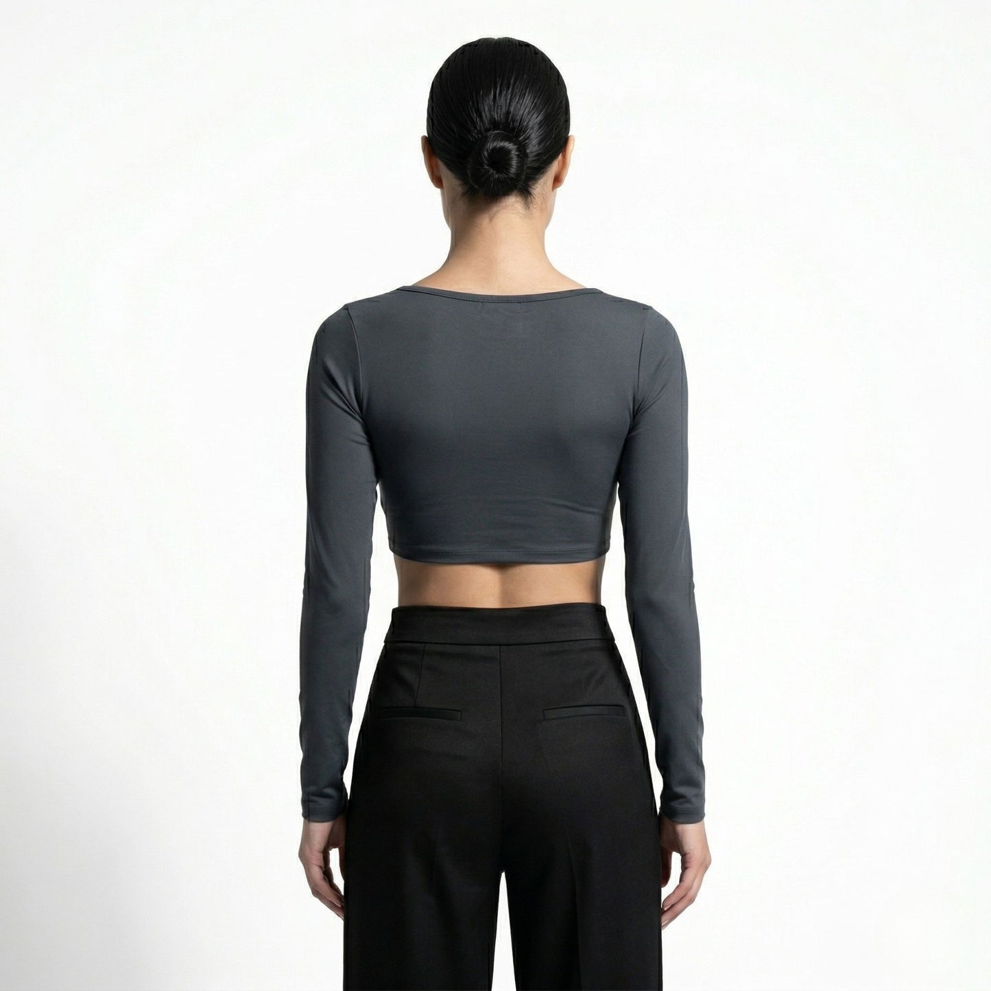 LINEAR RUCHE LONG-SLEEVE CROP TOP