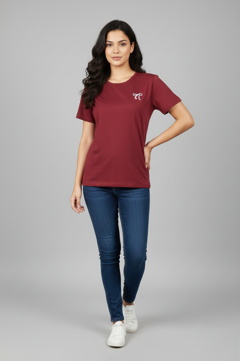 CLASSIC FIT BOW  DETAIL TEE