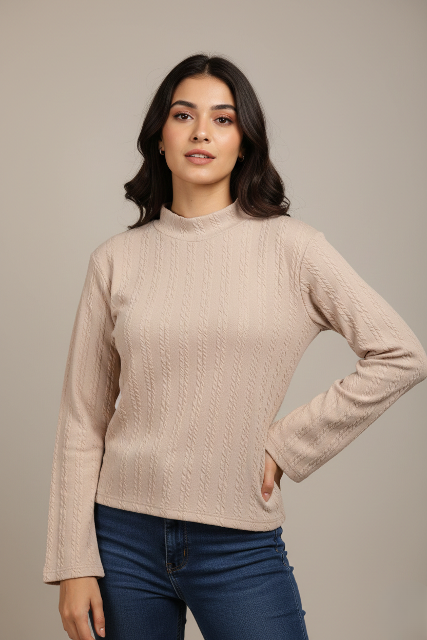 TEXTURED MOCK-NECK TOP