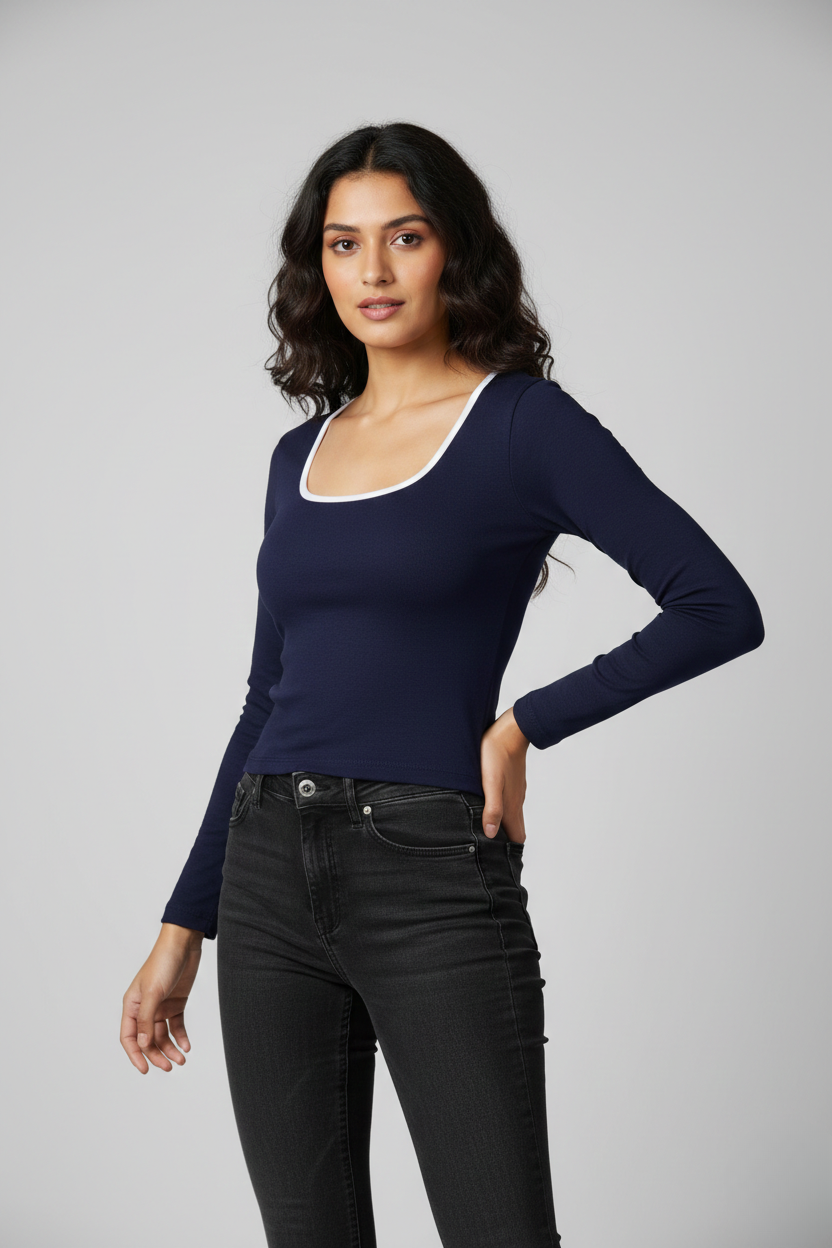 MODERN CONTRAST LONG SLEEVE TOP