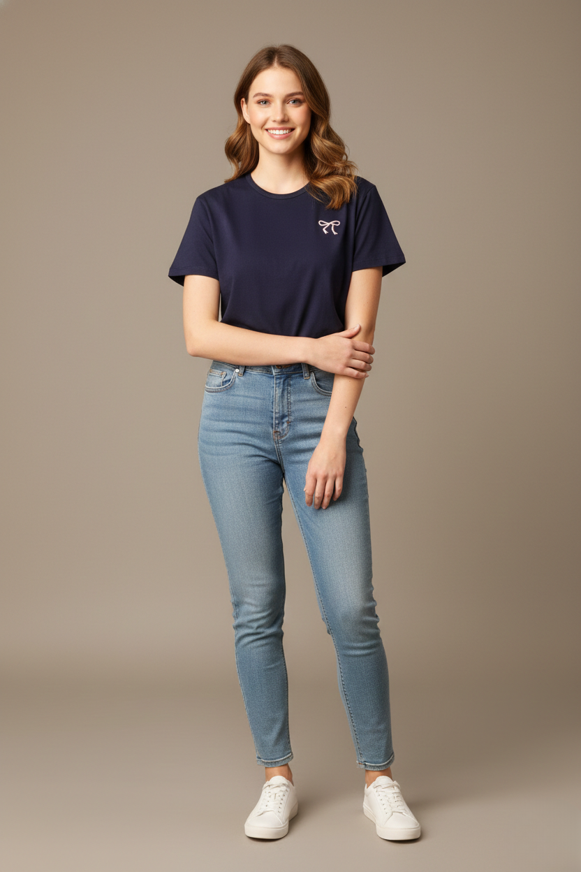 CLASSIC FIT BOW  DETAIL TEE