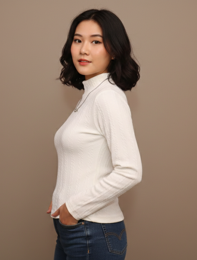 TEXTURED MOCK-NECK TOP