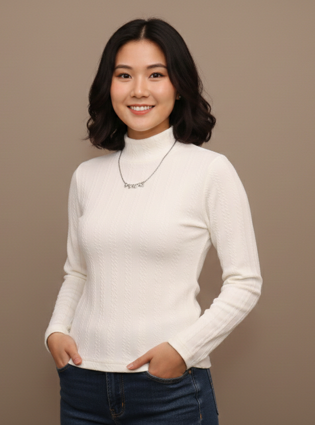 TEXTURED MOCK-NECK TOP