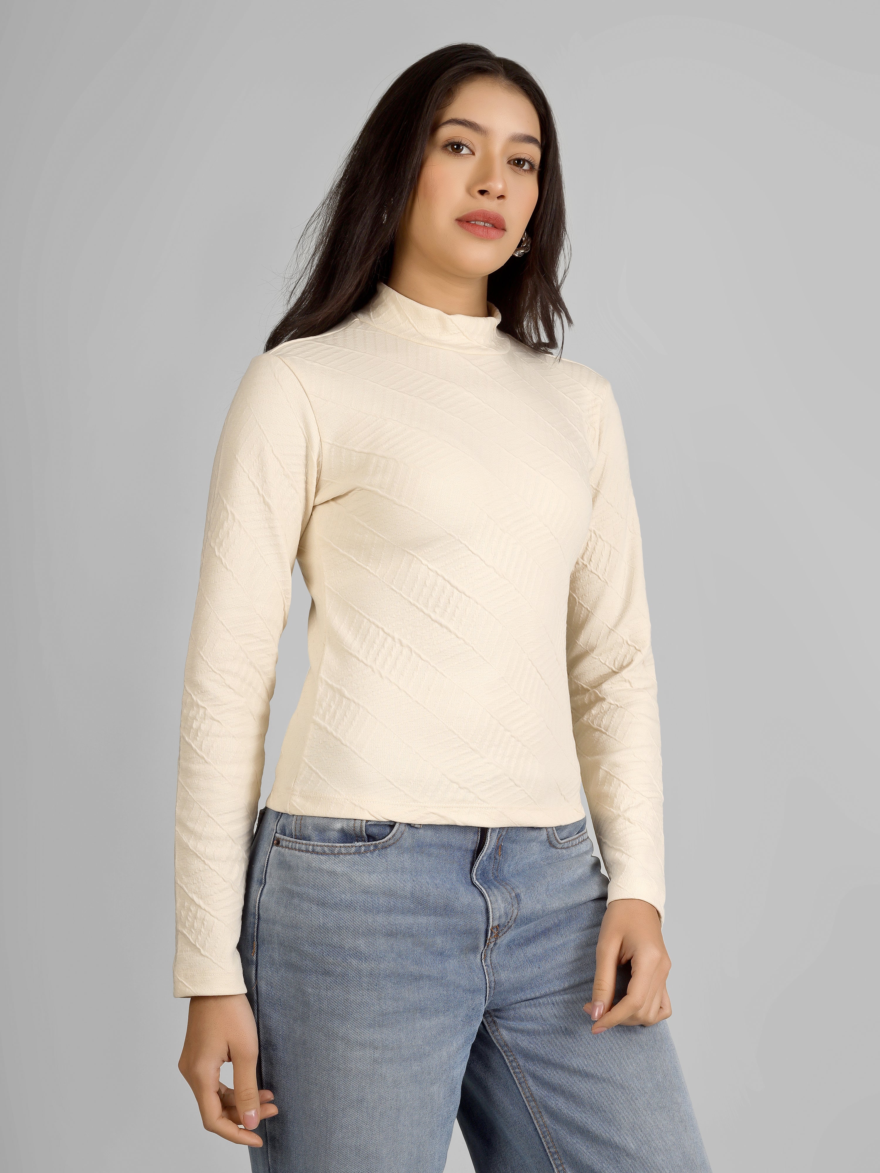 TEXTURED MOCK-NECK TOP