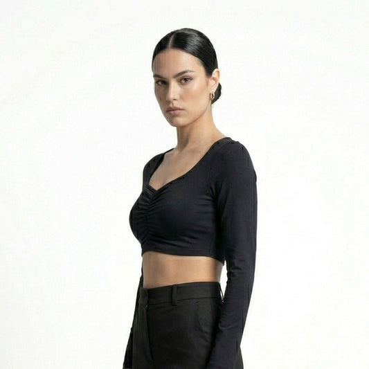 LINEAR RUCHE LONG-SLEEVE CROP TOP