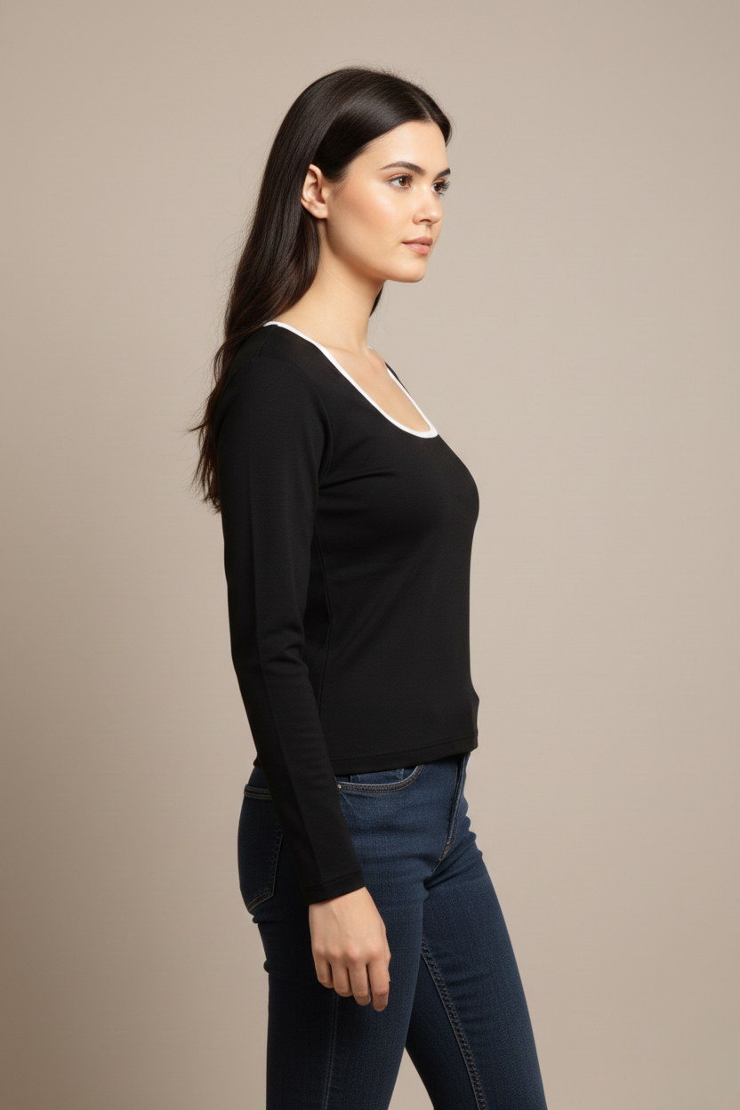 MODERN CONTRAST LONG SLEEVE TOP