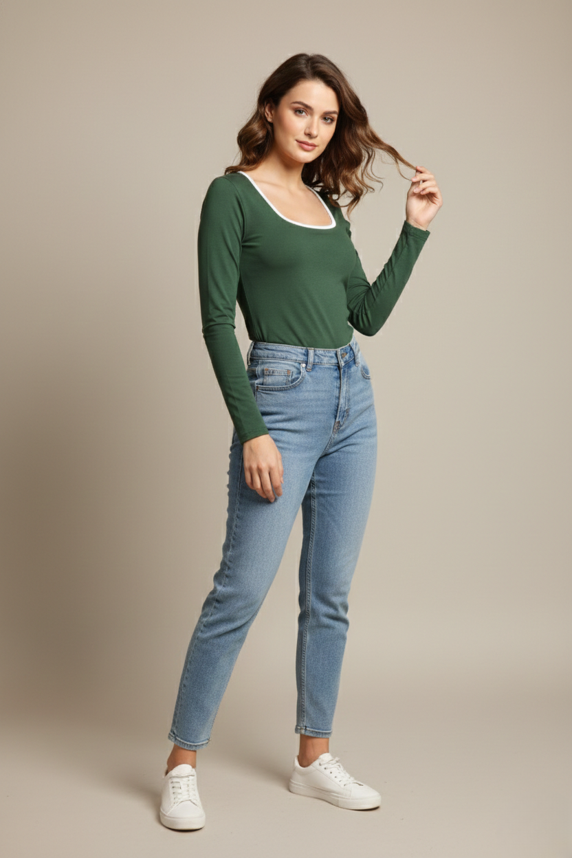 MODERN CONTRAST LONG SLEEVE TOP