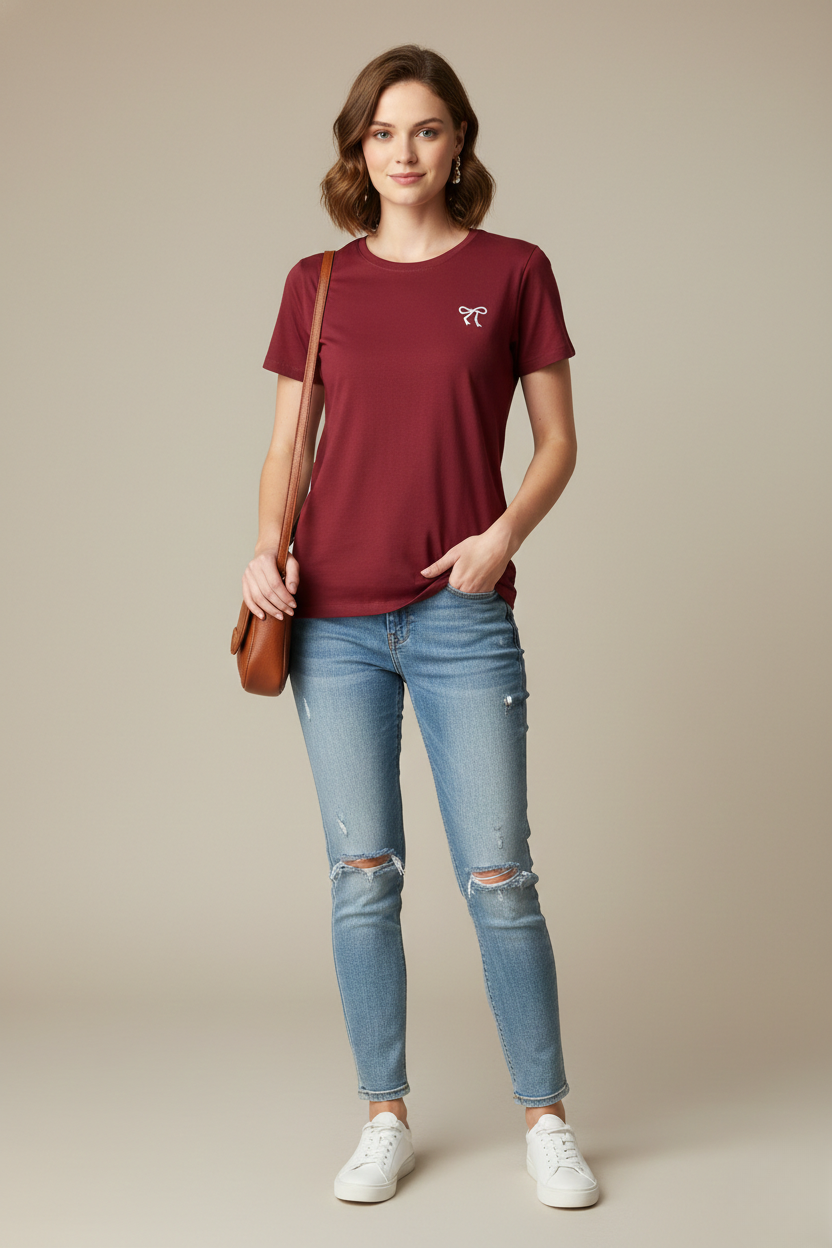 CLASSIC FIT BOW  DETAIL TEE
