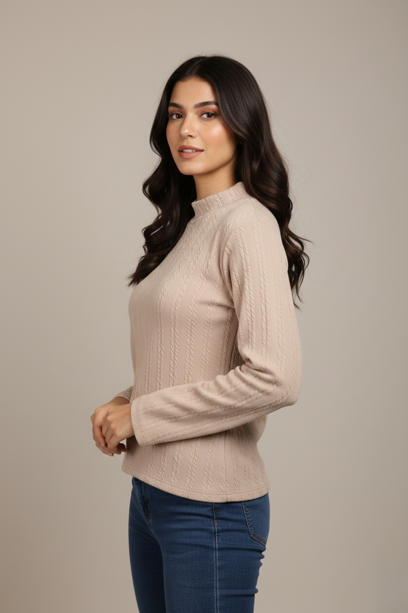 TEXTURED MOCK-NECK TOP