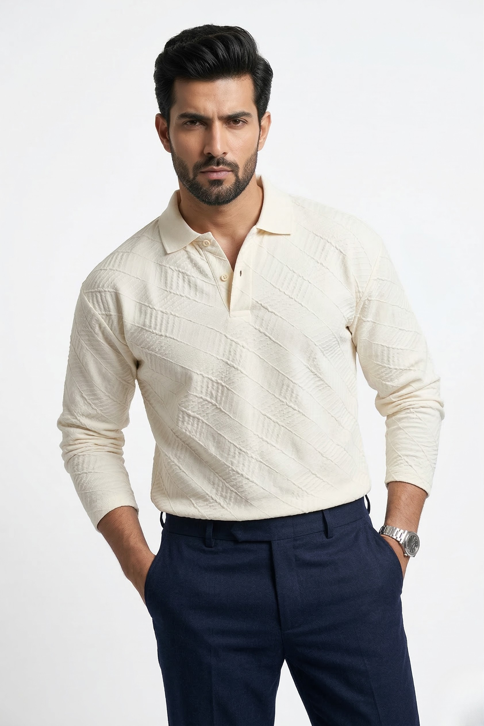 LINEAR JACQUARD POLO T SHIRT F/S
