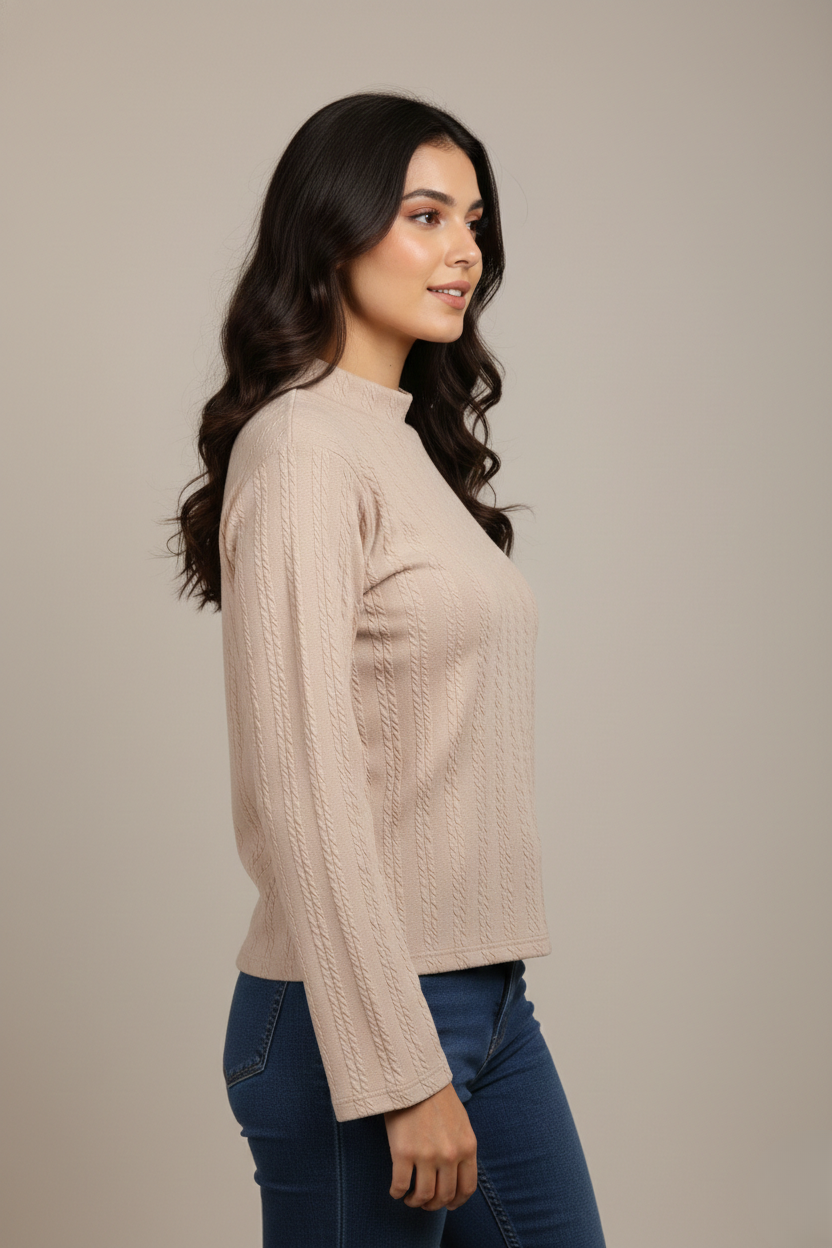 TEXTURED MOCK-NECK TOP