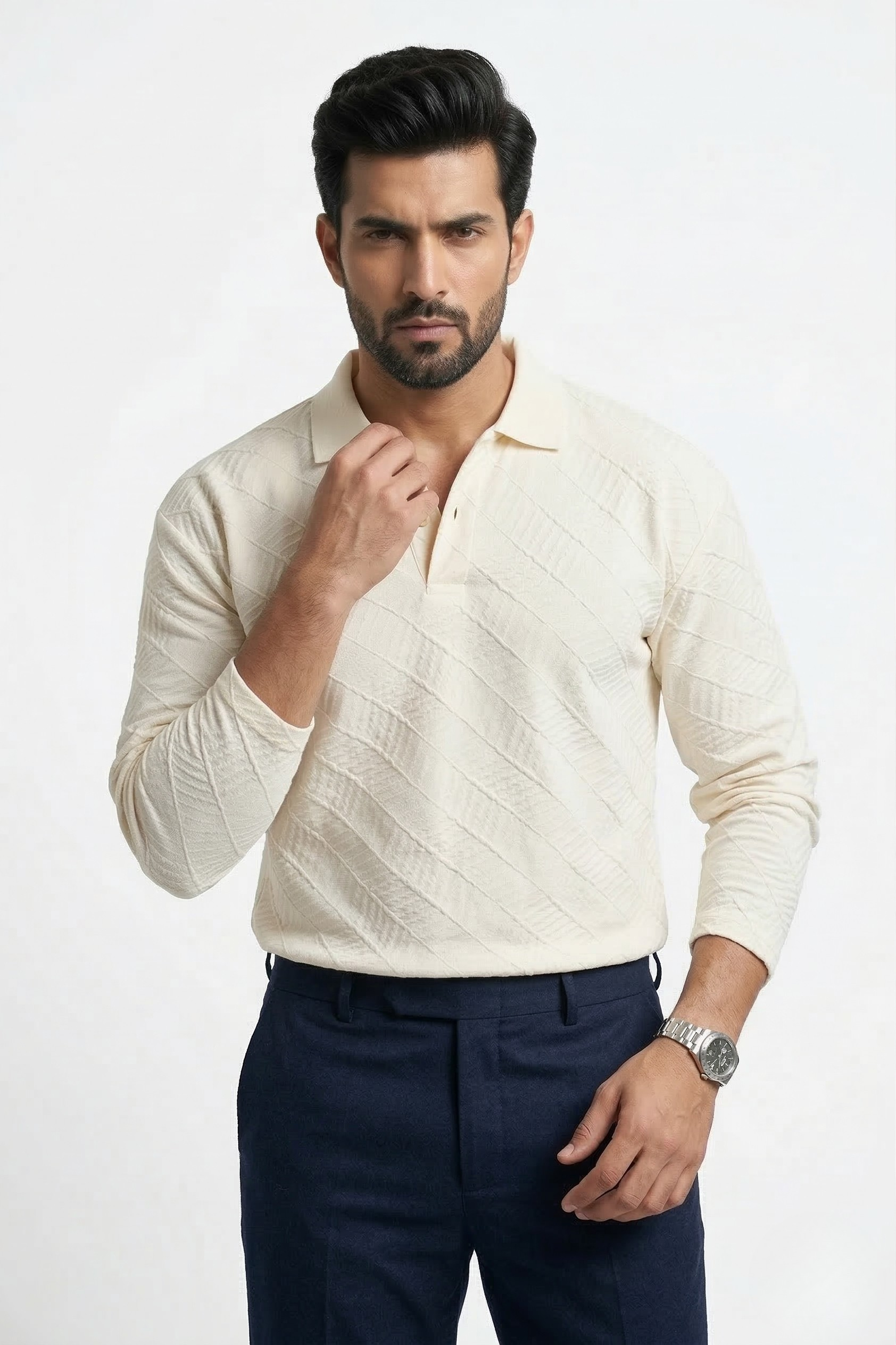 LINEAR JACQUARD POLO T SHIRT F/S