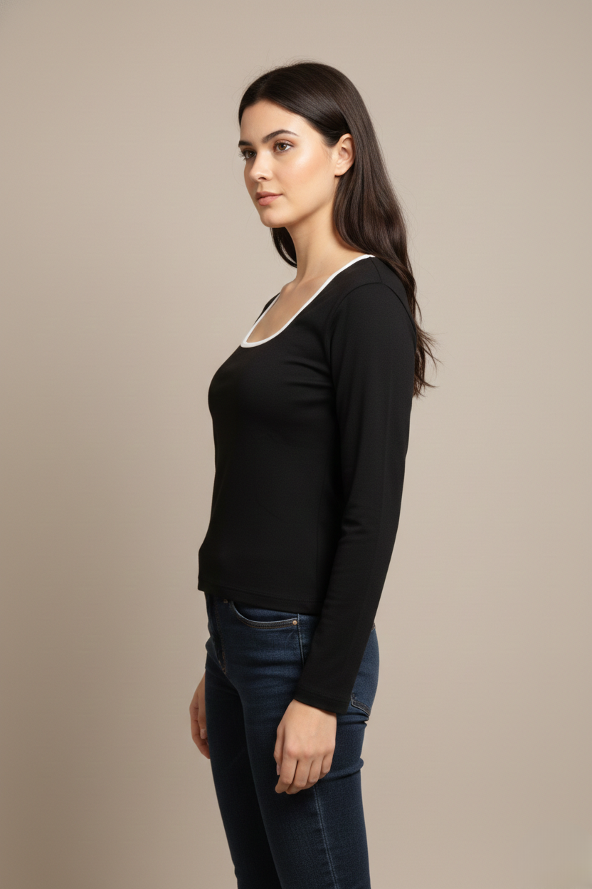 MODERN CONTRAST LONG SLEEVE TOP