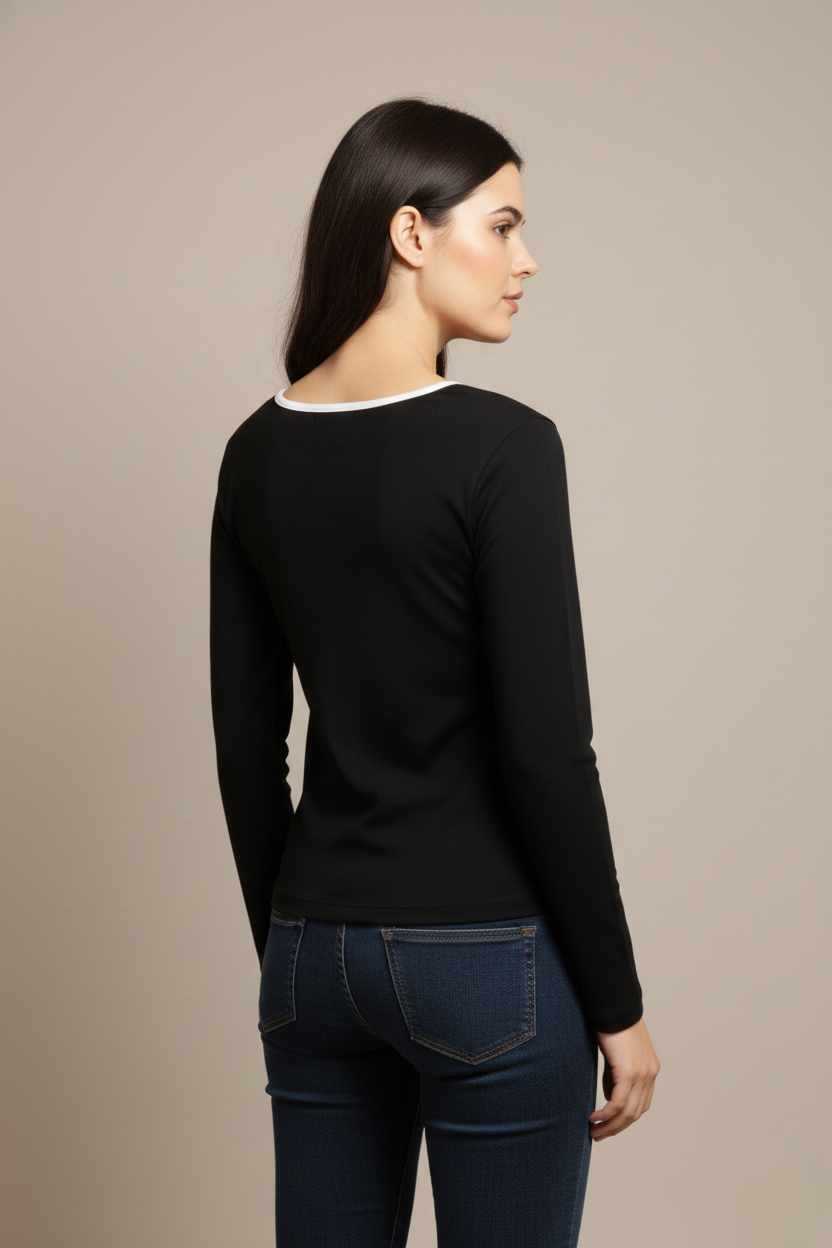 MODERN CONTRAST LONG SLEEVE TOP